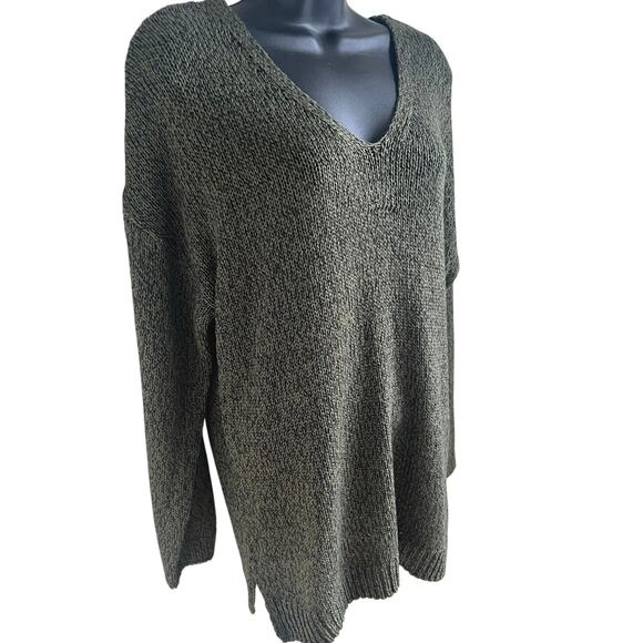 Soft Grunge Olive‎ Knit Sweater Oversized Slouchy V-Neck Lace Up Back Indie L - Picture 4 of 6